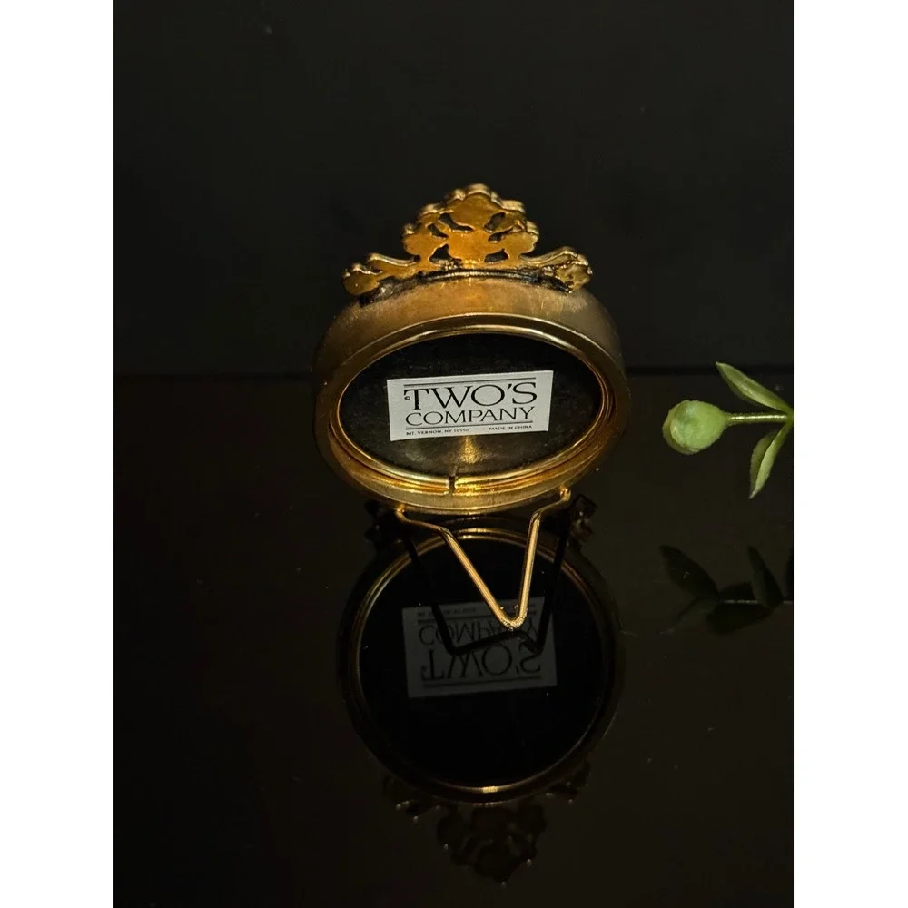 Wesley Kropp for Twos Company Gold Pink Rhinestone Mini Round Picture Frame